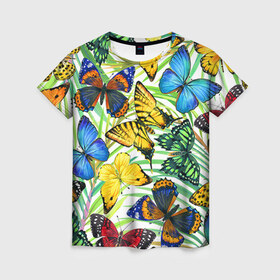 Женская футболка 3D с принтом Бабочки 2 в Новосибирске, 100% полиэфир ( синтетическое хлопкоподобное полотно) | прямой крой, круглый вырез горловины, длина до линии бедер | flower | summer | swag | trend | бабочки | лето | популярное | сваг | свег | тренд | хит | цветочки | цветы