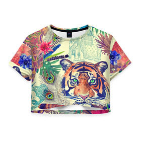 Женская футболка 3D укороченная с принтом Индия в Новосибирске, 100% полиэстер | круглая горловина, длина футболки до линии талии, рукава с отворотами | flower | summer | swag | trend | животные | лето | популярное | сваг | свег | тигр | тренд | хит | цветочки | цветы