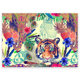 Поздравительная открытка с принтом Индия в Новосибирске, 100% бумага | плотность бумаги 280 г/м2, матовая, на обратной стороне линовка и место для марки
 | flower | summer | swag | trend | животные | лето | популярное | сваг | свег | тигр | тренд | хит | цветочки | цветы