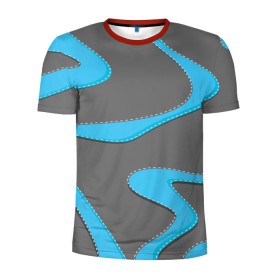 Мужская футболка 3D спортивная с принтом Кривые линии в Новосибирске, 100% полиэстер с улучшенными характеристиками | приталенный силуэт, круглая горловина, широкие плечи, сужается к линии бедра | асфальт | белый | вышивка | кривые линии | мокрый | серый | строчка | цвет