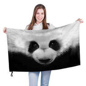 Флаг 3D с принтом Морда панды в Новосибирске, 100% полиэстер | плотность ткани — 95 г/м2, размер — 67 х 109 см. Принт наносится с одной стороны | 