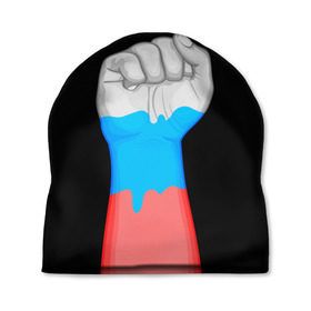 Шапка 3D с принтом Русский кулак в Новосибирске, 100% полиэстер | универсальный размер, печать по всей поверхности изделия | бодиарт | россия | триколор | флаг