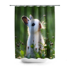 Штора 3D для ванной с принтом Кролик в Новосибирске, 100% полиэстер | плотность материала — 100 г/м2. Стандартный размер — 146 см х 180 см. По верхнему краю — пластиковые люверсы для креплений. В комплекте 10 пластиковых колец | animal | baby | cute | flowers | fluffy | hare | lawn | little | meadow | rabbit | животное | заяц | кролик | луг | лужайка | маленький | малыш | милый | пушистый | цветы