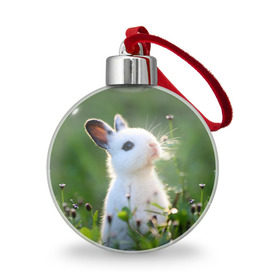 Ёлочный шар с принтом Кролик в Новосибирске, Пластик | Диаметр: 77 мм | animal | baby | cute | flowers | fluffy | hare | lawn | little | meadow | rabbit | животное | заяц | кролик | луг | лужайка | маленький | малыш | милый | пушистый | цветы