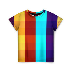Детская футболка 3D с принтом Цветные кубики в Новосибирске, 100% гипоаллергенный полиэфир | прямой крой, круглый вырез горловины, длина до линии бедер, чуть спущенное плечо, ткань немного тянется | квадраты | плитка | разноцветные