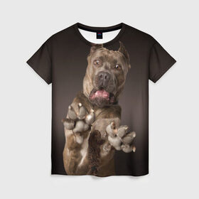 Женская футболка 3D с принтом Кане корсо в Новосибирске, 100% полиэфир ( синтетическое хлопкоподобное полотно) | прямой крой, круглый вырез горловины, длина до линии бедер | animal | breed | brown | dog | fear | jump | legs | throw | бросок | дог | животное | испуг | коричневый | лапы | порода | прыжок | собака