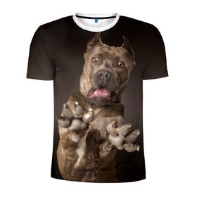 Мужская футболка 3D спортивная с принтом Кане корсо в Новосибирске, 100% полиэстер с улучшенными характеристиками | приталенный силуэт, круглая горловина, широкие плечи, сужается к линии бедра | animal | breed | brown | dog | fear | jump | legs | throw | бросок | дог | животное | испуг | коричневый | лапы | порода | прыжок | собака