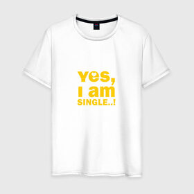 Мужская футболка хлопок с принтом Yes, I am single 2 в Новосибирске, 100% хлопок | прямой крой, круглый вырез горловины, длина до линии бедер, слегка спущенное плечо. | не женат | о.м.с.к. | одиночка