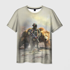 Мужская футболка 3D с принтом Русский медведь и солдат в Новосибирске, 100% полиэфир | прямой крой, круглый вырез горловины, длина до линии бедер | russia | армия | медведь | оружие | российская федерация | россия | русский  | рф | силовые структуры