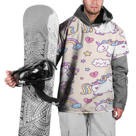 Накидка на куртку 3D с принтом Радужные Единорожки в Новосибирске, 100% полиэстер |  | Тематика изображения на принте: unicorn | белый | единорог | лошадь | облако | радуга | розовый | сердце | улыбка | фиолетовый | цвет