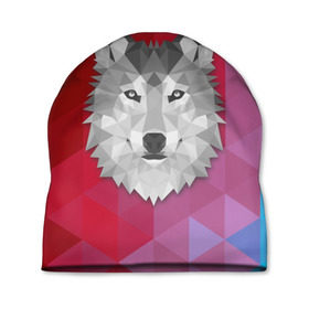 Шапка 3D с принтом Полигональный волк в Новосибирске, 100% полиэстер | универсальный размер, печать по всей поверхности изделия | волк | полигоны