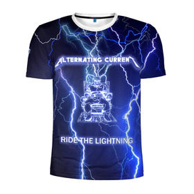 Мужская футболка 3D спортивная с принтом Metallica - Ride the Lightning в Новосибирске, 100% полиэстер с улучшенными характеристиками | приталенный силуэт, круглая горловина, широкие плечи, сужается к линии бедра | album | metal | metallica | ride the lightning | rock | альбом | метал | металлика | молния | рок