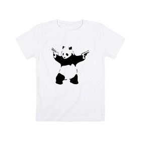 Детская футболка хлопок с принтом Panda & Guns в Новосибирске, 100% хлопок | круглый вырез горловины, полуприлегающий силуэт, длина до линии бедер | panda | крутой | оружие | панда | пистолет | револьвер | рисунок