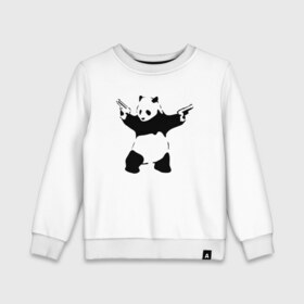 Детский свитшот хлопок с принтом Panda & Guns в Новосибирске, 100% хлопок | круглый вырез горловины, эластичные манжеты, пояс и воротник | panda | крутой | оружие | панда | пистолет | револьвер | рисунок