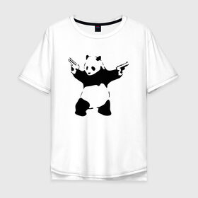 Мужская футболка хлопок Oversize с принтом Panda & Guns в Новосибирске, 100% хлопок | свободный крой, круглый ворот, “спинка” длиннее передней части | Тематика изображения на принте: panda | крутой | оружие | панда | пистолет | револьвер | рисунок
