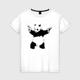Женская футболка хлопок с принтом Panda & Guns в Новосибирске, 100% хлопок | прямой крой, круглый вырез горловины, длина до линии бедер, слегка спущенное плечо | panda | крутой | оружие | панда | пистолет | револьвер | рисунок
