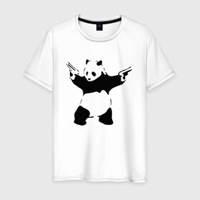 Мужская футболка хлопок с принтом Panda & Guns в Новосибирске, 100% хлопок | прямой крой, круглый вырез горловины, длина до линии бедер, слегка спущенное плечо. | panda | крутой | оружие | панда | пистолет | револьвер | рисунок