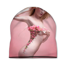 Шапка 3D с принтом Сюрреализм в Новосибирске, 100% полиэстер | универсальный размер, печать по всей поверхности изделия | blonde | flowers | girl | lace | naked | nude | photo | surrealism | блондинка | девушка | сюрреализм | фото | цветы | шнуровка