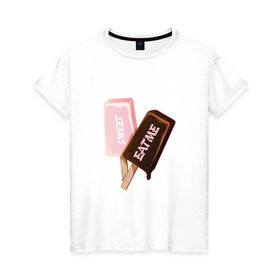 Женская футболка хлопок с принтом Мороженое. Eat Me в Новосибирске, 100% хлопок | прямой крой, круглый вырез горловины, длина до линии бедер, слегка спущенное плечо | eat | ice cream | sweet | вкус | вкусно | еда | лед | мороженое | сладкое | сладость | сливки