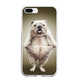 Чехол для iPhone 7Plus/8 Plus матовый с принтом Бульдог английский в Новосибирске, Силикон | Область печати: задняя сторона чехла, без боковых панелей | animals | breed | dog | english bulldog | funny | joke | pants | surrealism | бульдог английский | животное | порода | прикол | собака | сюрреализм | шутка