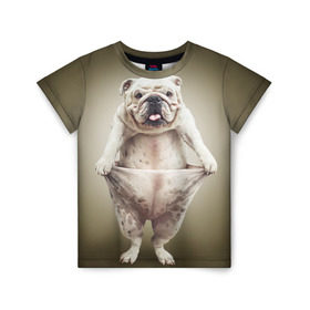 Детская футболка 3D с принтом Бульдог английский в Новосибирске, 100% гипоаллергенный полиэфир | прямой крой, круглый вырез горловины, длина до линии бедер, чуть спущенное плечо, ткань немного тянется | animals | breed | dog | english bulldog | funny | joke | pants | surrealism | бульдог английский | животное | порода | прикол | собака | сюрреализм | шутка