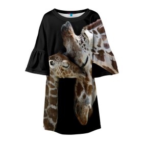 Детское платье 3D с принтом Жирафы в Новосибирске, 100% полиэстер | прямой силуэт, чуть расширенный к низу. Круглая горловина, на рукавах — воланы | africa | animals | baby | child | family | giraffes | head | mother | африка | головы | животные | жирафы | любовь | малыш | мама | ребенок | семья
