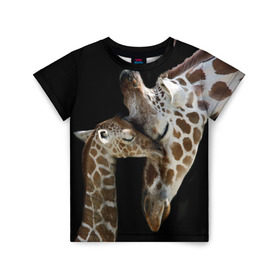 Детская футболка 3D с принтом Жирафы в Новосибирске, 100% гипоаллергенный полиэфир | прямой крой, круглый вырез горловины, длина до линии бедер, чуть спущенное плечо, ткань немного тянется | africa | animals | baby | child | family | giraffes | head | mother | африка | головы | животные | жирафы | любовь | малыш | мама | ребенок | семья