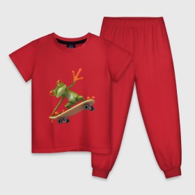 Детская пижама хлопок с принтом Лягушка на скейтборде в Новосибирске, 100% хлопок |  брюки и футболка прямого кроя, без карманов, на брюках мягкая резинка на поясе и по низу штанин
 | скейт | скейтбординг | спорт