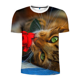 Мужская футболка 3D спортивная с принтом Кошечка в Новосибирске, 100% полиэстер с улучшенными характеристиками | приталенный силуэт, круглая горловина, широкие плечи, сужается к линии бедра | животные | кот | кошка | милая