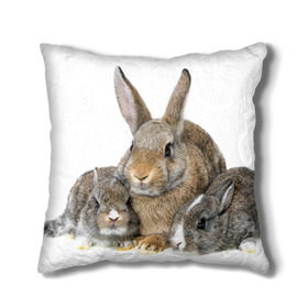 Подушка 3D с принтом Кролики в Новосибирске, наволочка – 100% полиэстер, наполнитель – холлофайбер (легкий наполнитель, не вызывает аллергию). | состоит из подушки и наволочки. Наволочка на молнии, легко снимается для стирки | animals | bunnies | cute | eared | family | fluffy | kids | mom | rabbits | животные | зайцы | кролики | малыши | мама | милые | пушистые | семья | ушастые