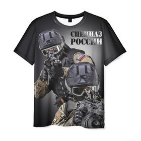 Мужская футболка 3D с принтом Спецназ России в Новосибирске, 100% полиэфир | прямой крой, круглый вырез горловины, длина до линии бедер | отряд | рф | специального назначения