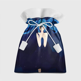 Подарочный 3D мешок с принтом Мику под водой в Новосибирске, 100% полиэстер | Размер: 29*39 см | Тематика изображения на принте: вода | волосы | мику | платье | синий | хацуне | чёрный. бантик