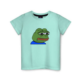 Детская футболка хлопок с принтом sad frog в Новосибирске, 100% хлопок | круглый вырез горловины, полуприлегающий силуэт, длина до линии бедер | pepe | грустная | мемы | пепе