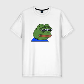 Мужская футболка премиум с принтом sad frog в Новосибирске, 92% хлопок, 8% лайкра | приталенный силуэт, круглый вырез ворота, длина до линии бедра, короткий рукав | pepe | грустная | мемы | пепе
