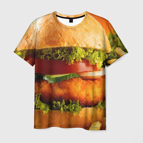 Мужская футболка 3D с принтом Гамбургер в Новосибирске, 100% полиэфир | прямой крой, круглый вырез горловины, длина до линии бедер | 