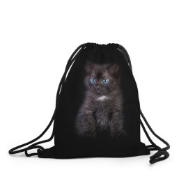 Рюкзак-мешок 3D с принтом Чёрный котёнок в Новосибирске, 100% полиэстер | плотность ткани — 200 г/м2, размер — 35 х 45 см; лямки — толстые шнурки, застежка на шнуровке, без карманов и подкладки | киска | кот | кошка