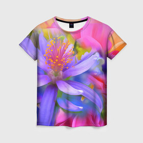 Женская футболка 3D с принтом Цветок в Новосибирске, 100% полиэфир ( синтетическое хлопкоподобное полотно) | прямой крой, круглый вырез горловины, длина до линии бедер | лепестки | прикольные картинки | цветочки | цветы
