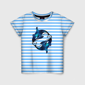 Детская футболка 3D с принтом Космические косатки в Новосибирске, 100% гипоаллергенный полиэфир | прямой крой, круглый вырез горловины, длина до линии бедер, чуть спущенное плечо, ткань немного тянется | orca | sea | whale | галактика | звезды | кит | косатка | космос | море | океан