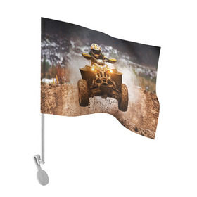 Флаг для автомобиля с принтом Квадроцикл в Новосибирске, 100% полиэстер | Размер: 30*21 см | гонки | гонщик | грязь | квадроцикл | колеса | мотоцикл
