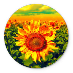 Коврик круглый с принтом Подсолнухи в Новосибирске, резина и полиэстер | круглая форма, изображение наносится на всю лицевую часть | лето | подсолнух | солнце | цветы