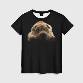 Женская футболка 3D с принтом Щенок Sharpey в Новосибирске, 100% полиэфир ( синтетическое хлопкоподобное полотно) | прямой крой, круглый вырез горловины, длина до линии бедер | кутёнок | прикольные картинки | собака | шарпей | щенок