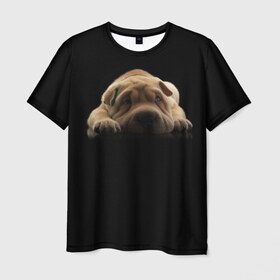 Мужская футболка 3D с принтом Щенок Sharpey в Новосибирске, 100% полиэфир | прямой крой, круглый вырез горловины, длина до линии бедер | кутёнок | прикольные картинки | собака | шарпей | щенок