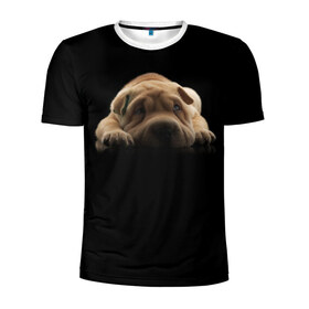 Мужская футболка 3D спортивная с принтом Щенок Sharpey в Новосибирске, 100% полиэстер с улучшенными характеристиками | приталенный силуэт, круглая горловина, широкие плечи, сужается к линии бедра | кутёнок | прикольные картинки | собака | шарпей | щенок