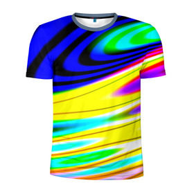 Мужская футболка 3D спортивная с принтом Волны красок в Новосибирске, 100% полиэстер с улучшенными характеристиками | приталенный силуэт, круглая горловина, широкие плечи, сужается к линии бедра | разводы | цветной | яркий