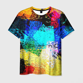 Мужская футболка 3D с принтом Заплатки в Новосибирске, 100% полиэфир | прямой крой, круглый вырез горловины, длина до линии бедер | пятна | цветные | яркие
