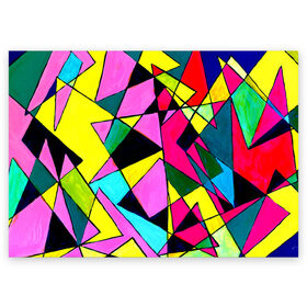 Поздравительная открытка с принтом Треугольники в Новосибирске, 100% бумага | плотность бумаги 280 г/м2, матовая, на обратной стороне линовка и место для марки
 | Тематика изображения на принте: картина | разноцветный | яркий