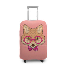 Чехол для чемодана 3D с принтом Лиса в Новосибирске, 86% полиэфир, 14% спандекс | двустороннее нанесение принта, прорези для ручек и колес | бантик | белый | горошек | жёлтый | коричневый | красный | лиса в очках | оранжевый | очки | розовый | цвет