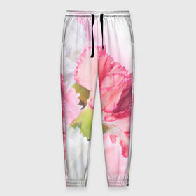 Мужские брюки 3D с принтом Белые и розовые цветы в Новосибирске, 100% полиэстер | манжеты по низу, эластичный пояс регулируется шнурком, по бокам два кармана без застежек, внутренняя часть кармана из мелкой сетки | лепестки | прикольные картинки | цветочки | цветы