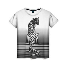 Женская футболка 3D с принтом Тигр. Абстракция в Новосибирске, 100% полиэфир ( синтетическое хлопкоподобное полотно) | прямой крой, круглый вырез горловины, длина до линии бедер | 