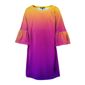 Детское платье 3D с принтом Чёткий градиент в Новосибирске, 100% полиэстер | прямой силуэт, чуть расширенный к низу. Круглая горловина, на рукавах — воланы | cs:go | градиент | диджей | желтый | музыка | розовый | синий | фиолетовый | чёткий
